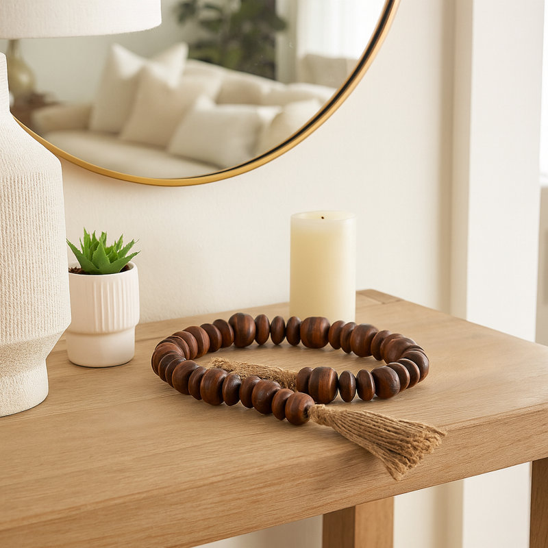 Wood Beads with Tassels Ends Ideal Decorations for Living Room Accents - Stylish and Versatile Decorative Objects for Kitchen Decor - Home Decor Accents for Entryway, Shelf, and Tabletop - Natural, 32"