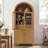 71" Fluted Tall Arched Pantry Cabinet With Adjustable Shelves, Elegant Display Storage With Hidden Drawer & Glass Door For Kitchen, Living Room, Dining Room, Oak-652050
