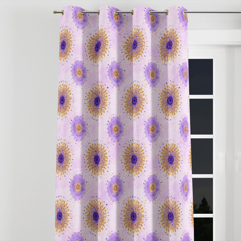 Abstract Curtains for bedroom - Modern Purple And Gold Boho Mandala Grommet Curtain - 1 Panel, Gold Grommets, 52" W x 84" L