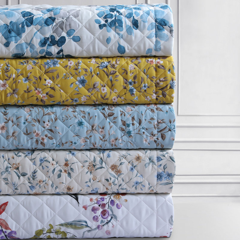 Azores Home Organic Cotton Quilts Cotton Floral Quilt Set, Queen Quilt + 2 Shams