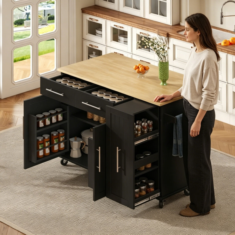 120 cm W Kitchen Island with Top, Black