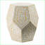 Tabouret d'appoint | Coastal hexagonal | Crème / jaune moutarde | 18 x 18 x 21 pouces | Table d'appoint de salon / chambre à coucher | Panneau de fibres à densité moyenne, Capiz