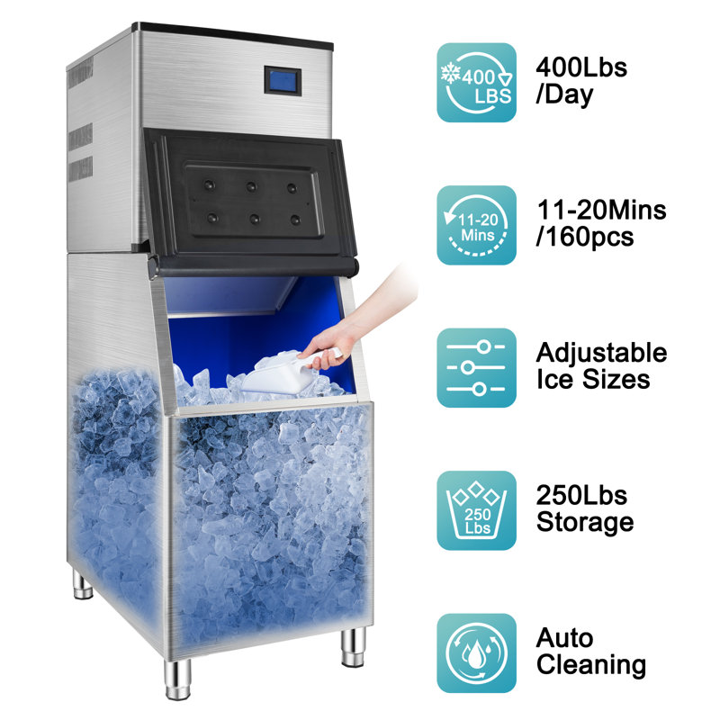 Winado 400 Lb. Daily Production Cube Clear Ice Freestanding Ice Maker