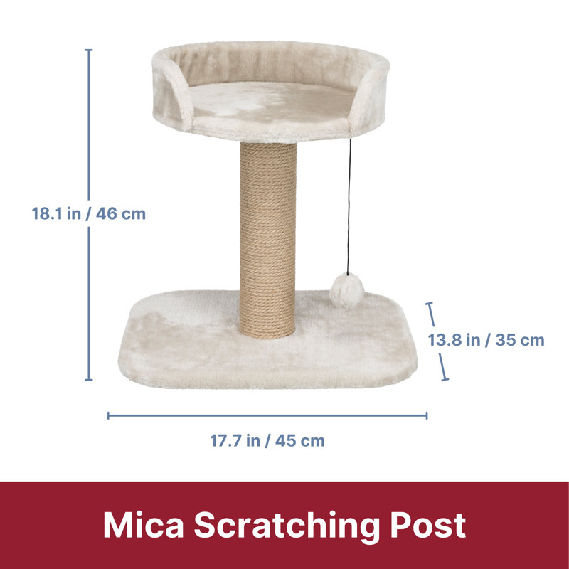 Mica 18-Inch Light Gray Sisal Cat Scratching Post with Plush Platform