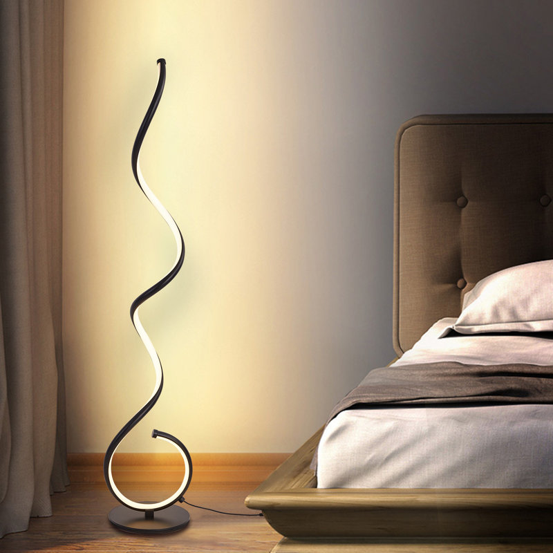 Modern Spiral Floor Lamp, Led Dimmable Standing Floor Lamp For Bedroom, Living Room Office , Black