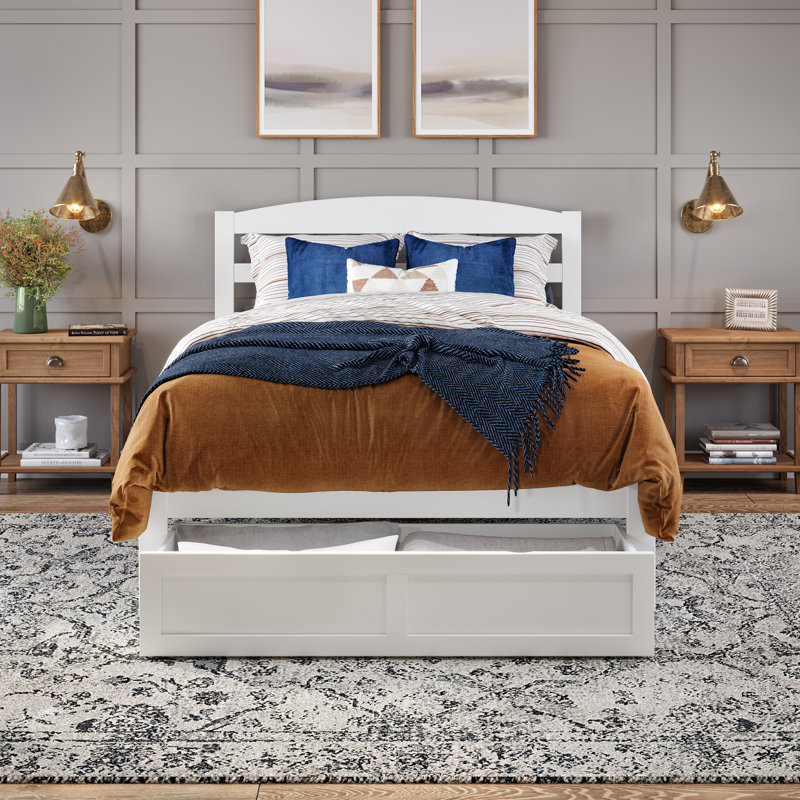 Elliana Solid Wood Slat Storage Bed, White, Full/Double