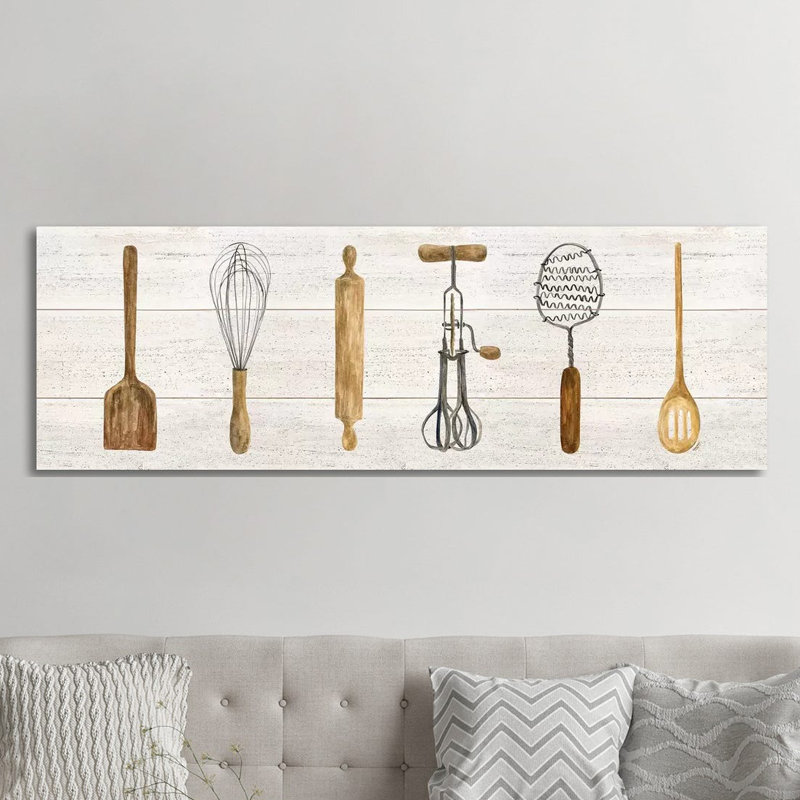 Vintage Kitchen Utensils Panel by Tara Reed - Panoramic Print on Canvas, Wrapped Canvas