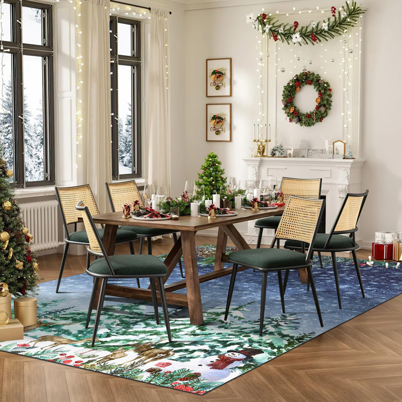 6x9ft Washable Christmas Area Rugs Entryway Rug Low Pile Non Slip Carpet Festive Xmas Decorative Foldable Carpet