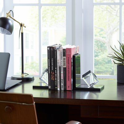 Decorative Glass Cube Bookends For Home Decor - Modern Book Ends Perfect For Shelf Accent, Desk Styling, Or Bookshelf Decor - Set Of 2, 6", Clear