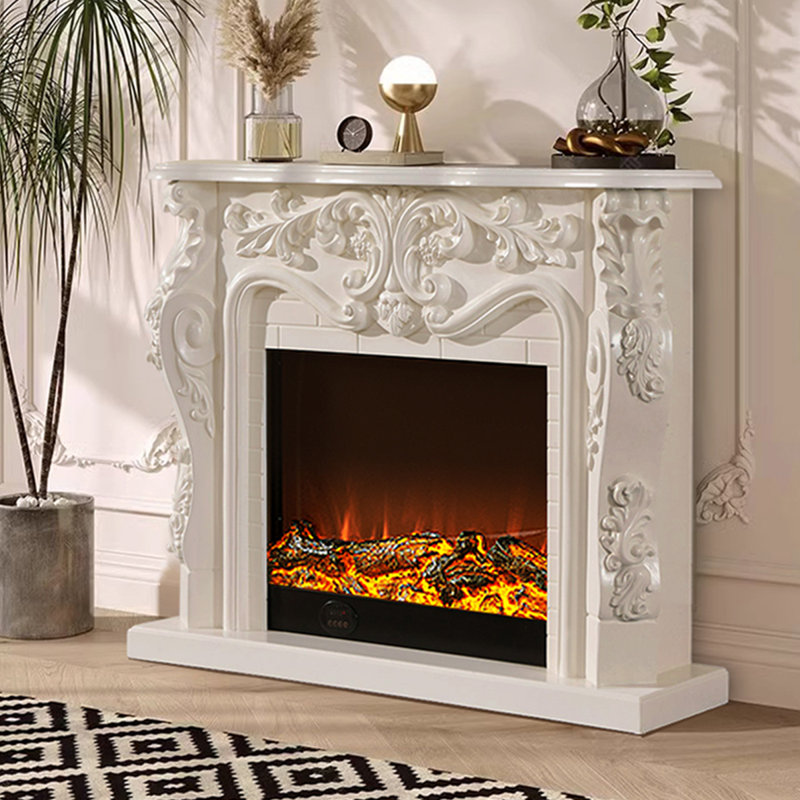 White Solid + Manufactured Wood Electric Fireplace, White