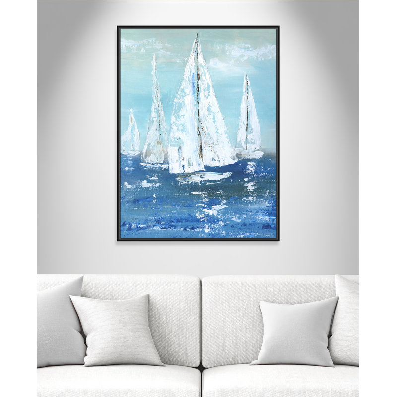 Voiles blanches - reproduction d'art, H 41,5 po x l 31,5 po x P 2 po, Toile avec cadre noir