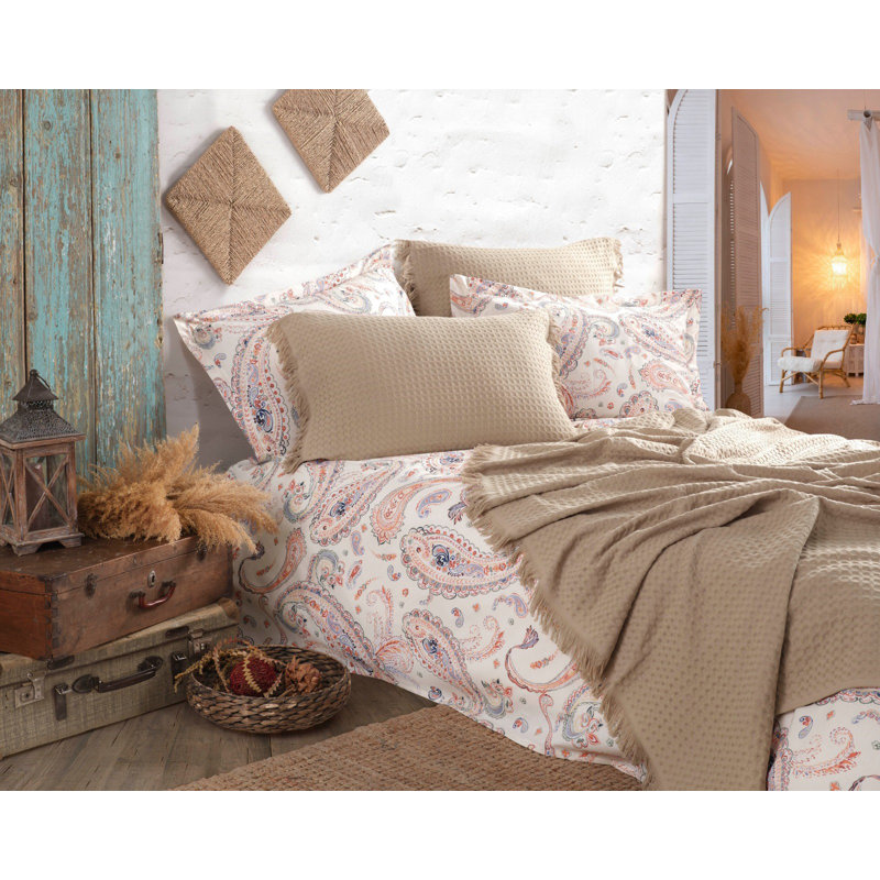 Ensemble de courtepointe 100% coton 2 pièces Jubilee, Cappuccino / bleu / orange