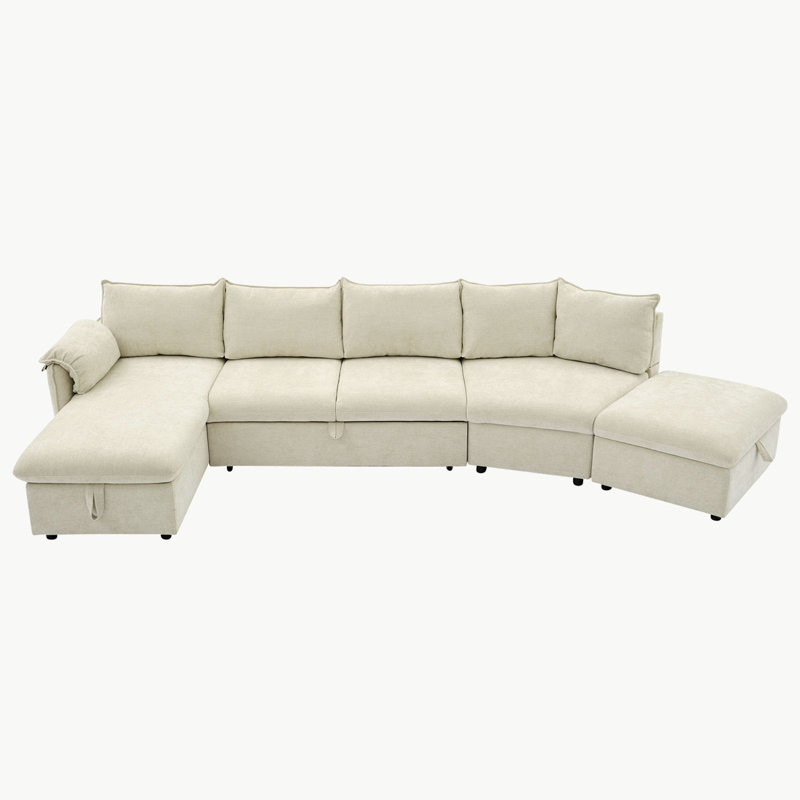 146.9" L-shaped Sofa Sectiona, Beige Linen