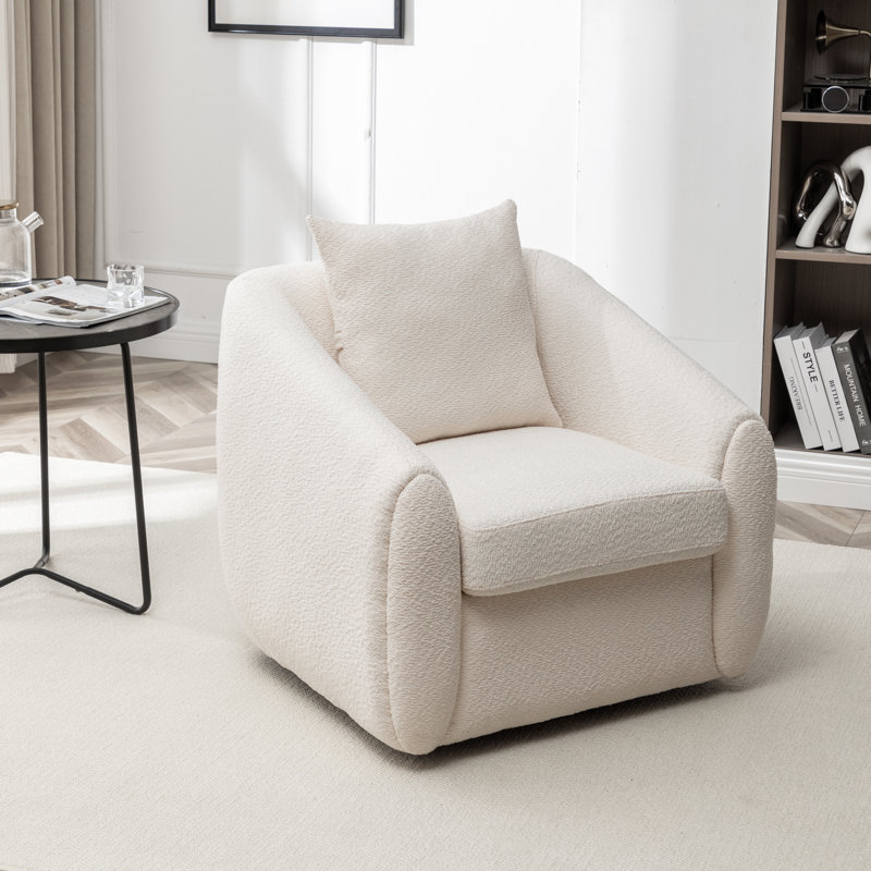 Shively 32'' Wide Upholstered Swivel Chair, Beige