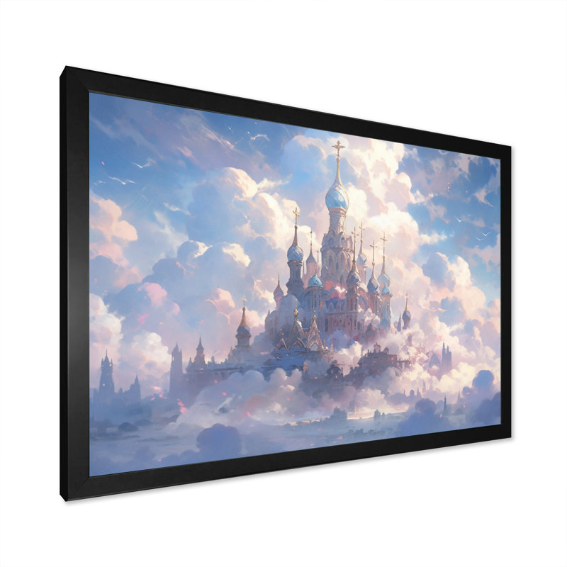 Château dans les nuages I sur toile, H 34 po x l 44 po x P 1,5 po, Cadre simple noir