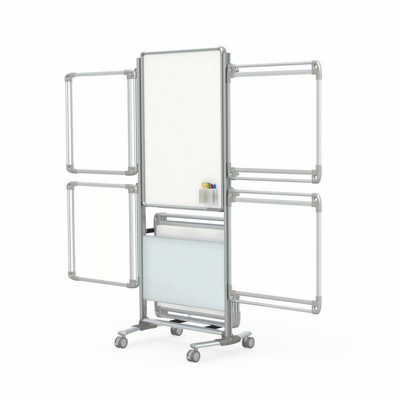 Tableau blanc magnétique en porcelaine 2 côtés avec rangement à tablettes ghent chevalet +, mobile, 4 tablettes Nexus