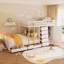Lit superposé double avec 2 grands tiroirs, 5 petits tiroirs et une mini garde-robe, panneau de fibres à densité moyenne et bois massif, rangement moderne - blanc-1240112736