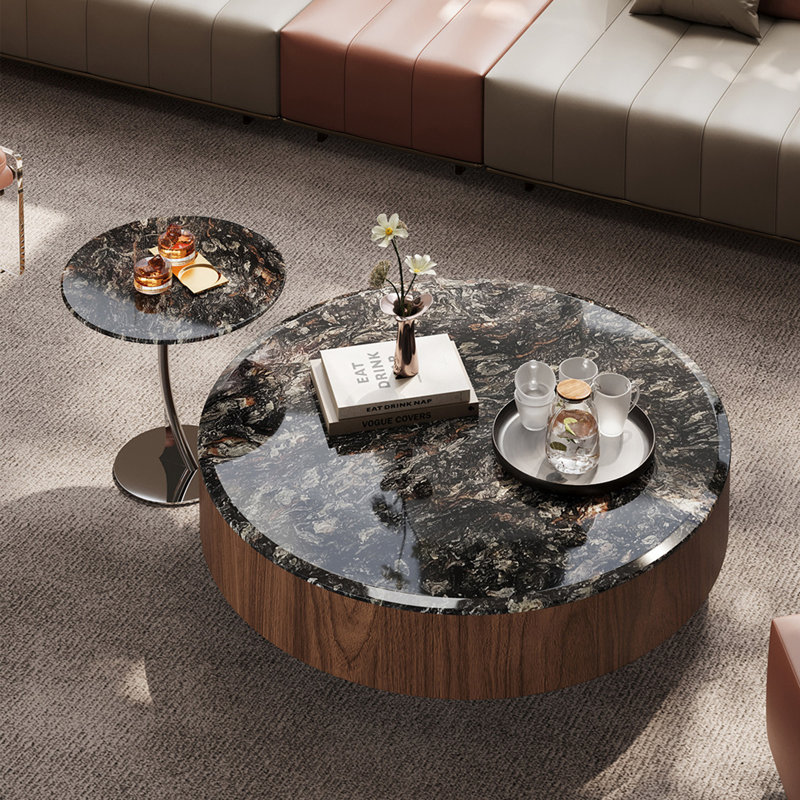 2 tables basses Bunching Table, 12.6" H x 35.4" W x 35.4" D, Black Marble/Brown