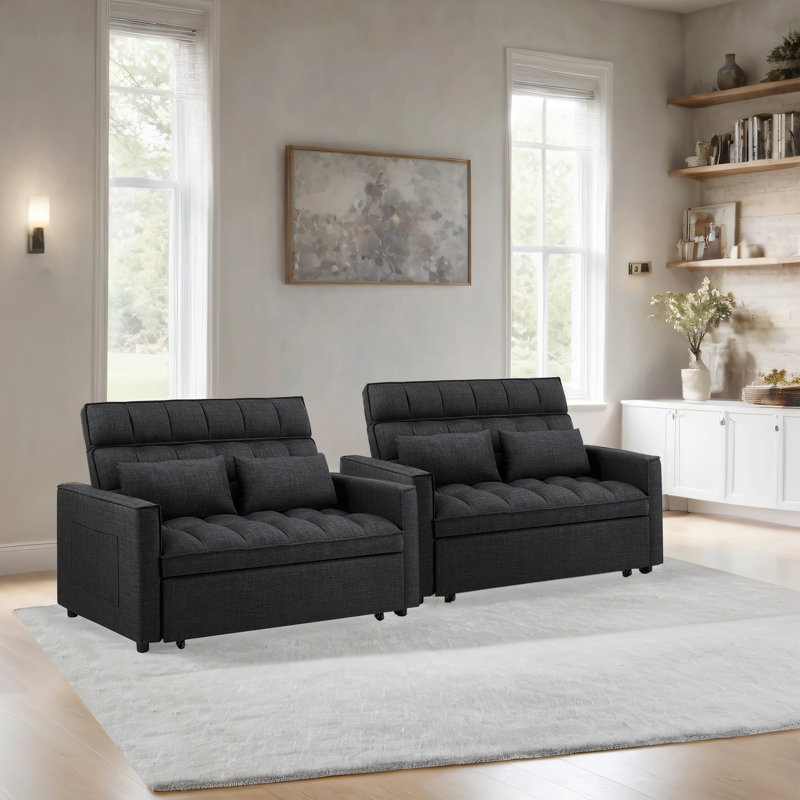 Turku 53" Wide Modern Upholstery Convertible Sleeper Sofa With Adjustable Backrest, Black