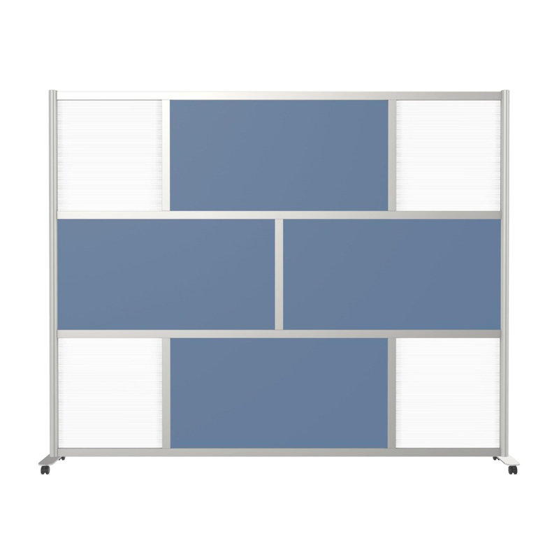 Cloison 3 panneaux autoportante Orrie, Bleu ardoise, Roulette