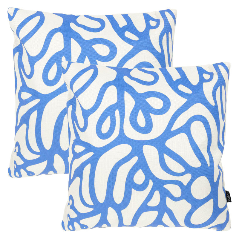 icon Abstract Print Indoor-Outdoor Cushion, Pack of 2, Brown, Blue/White Abstract