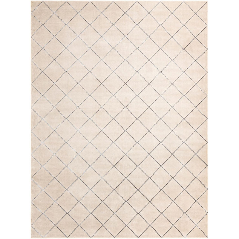 Contemporary Falco Runner Rug White and Silver Color, Rectangle 10' x 13'1"