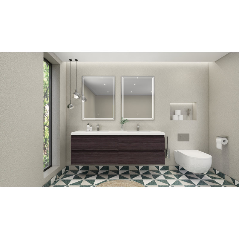 Drason Double Bathroom Vanity with Acrylic Top, High Gloss Gray
