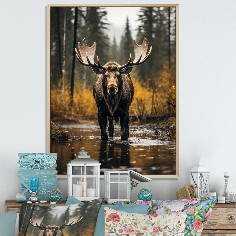 Orignal majestueux de Cammeray en Alaska - Alaska, art mural, Cadre flottant érable, H 32 po x l 24 po x P 1 po