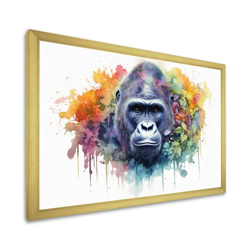 «Colorful Gorilla I» sur toile, H 30 po x l 40 po x P 1,5 po, Cadre doré à une seule photo