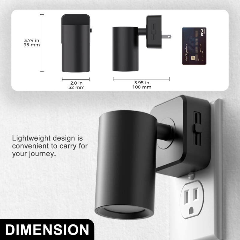 2 Pcs Black 5000K Rotatable Cylinder Night Light