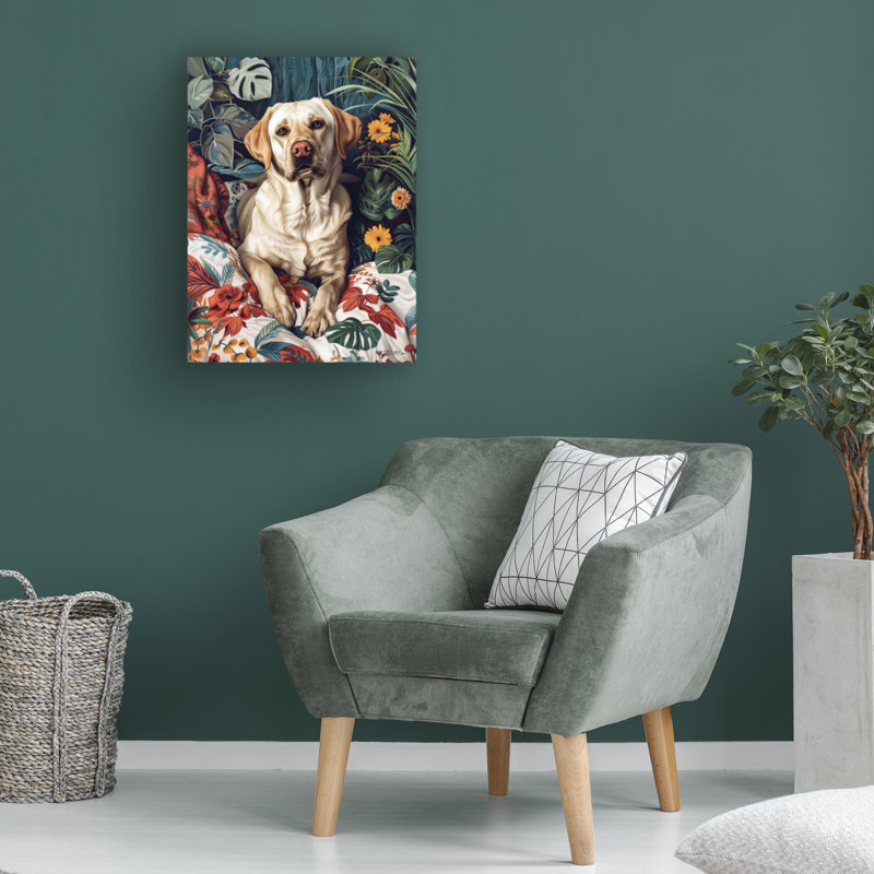 Art sur toile «Bachelor Labrador Pling Entre Plants 2», H 14 po x l 19 po