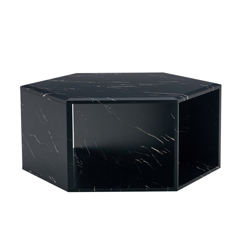 Hexagonal MDF Coffee Table, Characteristic Pattern Stickers, Black, 14" H x 31.5" L x 27" W
