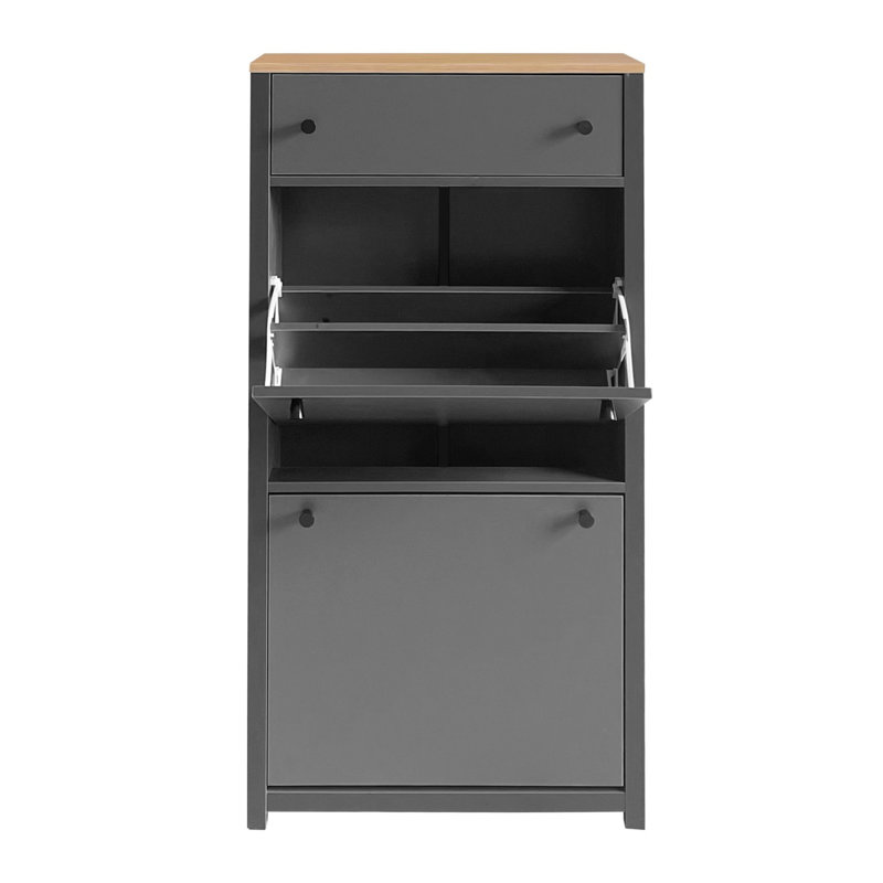 Slim Tipping Bucket Shoe Cabinet Set with 4 Flip Drawers