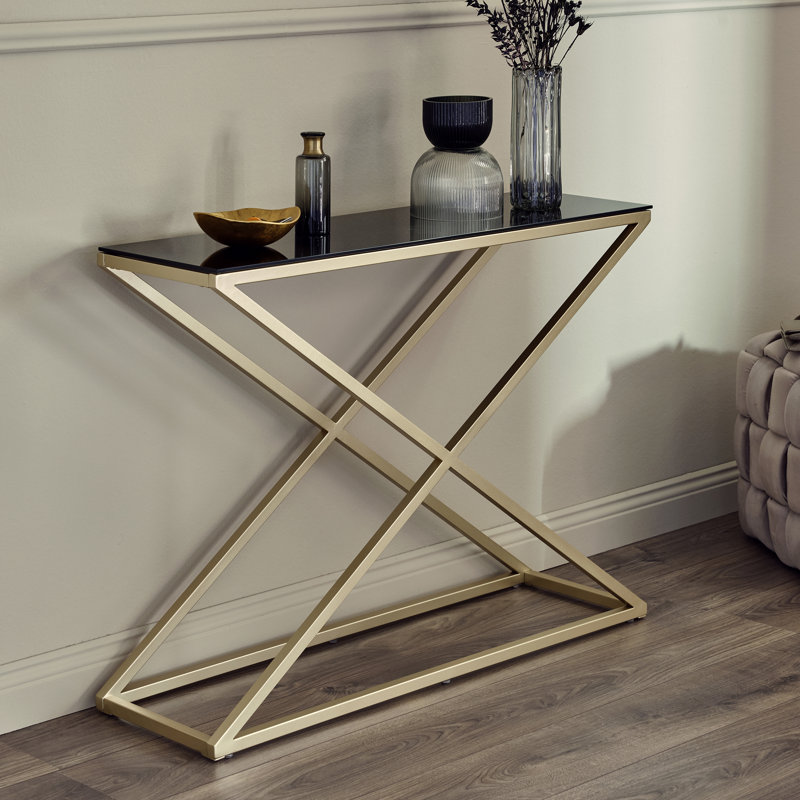 Hematite 100 Cm Console Table, Gold, Black Glass
