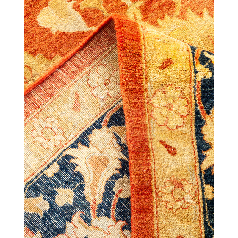 Tapis unique noué à la main orange / bleu marine / sable Keller 8 pi 1 po x 10 pi Keller