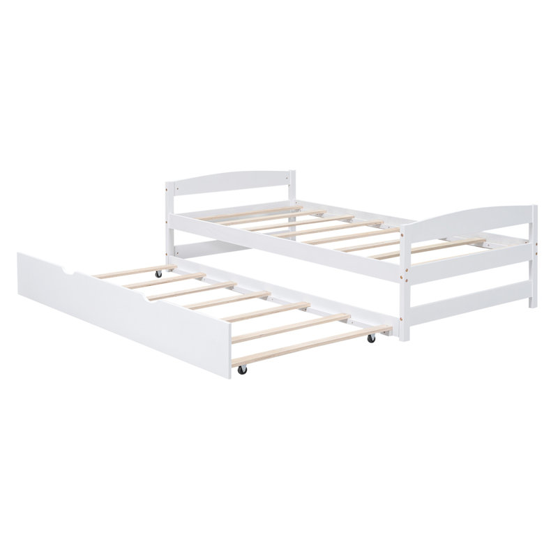 Lit plateforme simple avec lit gigogne - Lit simple blanc moderne, mobilier de chambre peu encombrant, Blanc