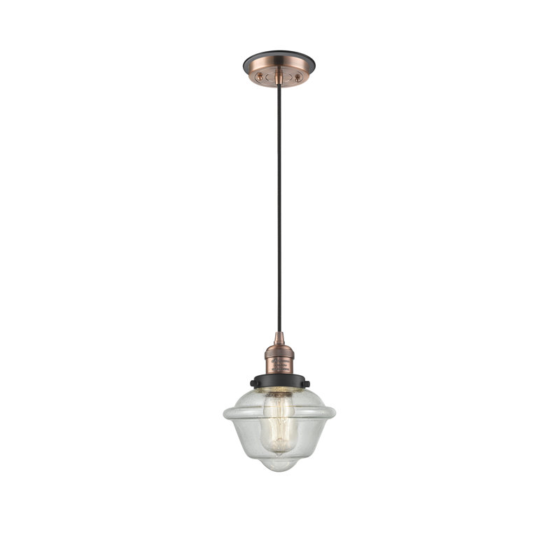 Luminaire suspendu simple à 1 lumière Clarksburg, Grainé, Cuivre antique et décorations noir mat