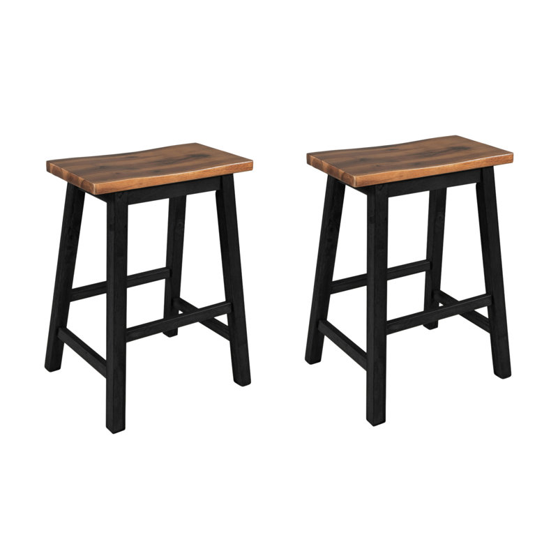 Tabourets de cuisine en bois à hauteur de comptoir 2 pièces pour la petite ferme rustique TopMAX Farmhouse, noyer et noir