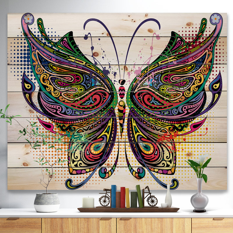« panaché papillon », impression, H 15 po x l 20 po x P 1 po, Bois
