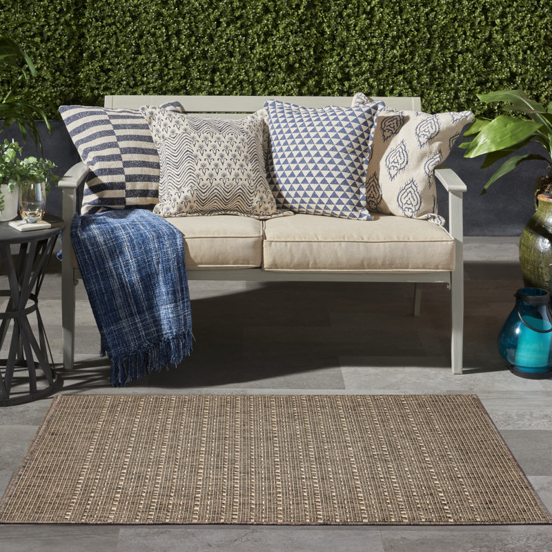 Tulum Striped Indoor/Outdoor Area Rug, Rectangle 4' x 6', Brown