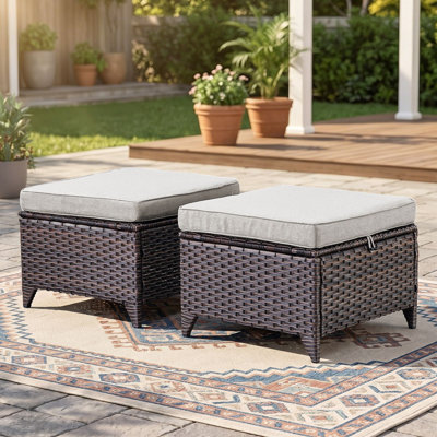 Schutt Wicker Outdoor Ottoman with Cushions