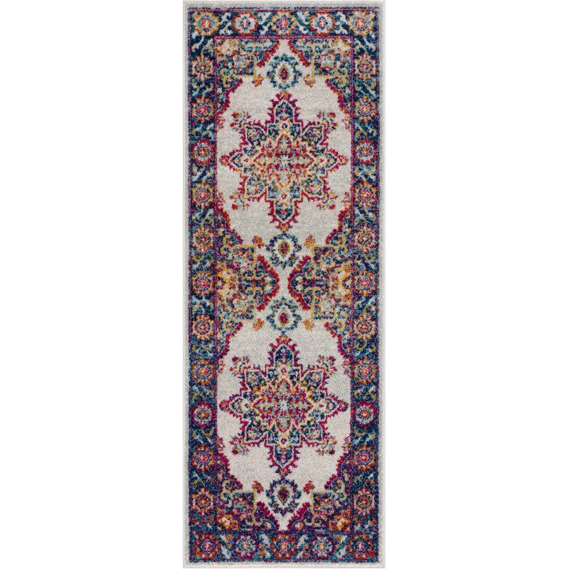 Tapis oriental gris Elmirasol, Tapis de couloir 2 pi 7 po x 7 pi 3 po