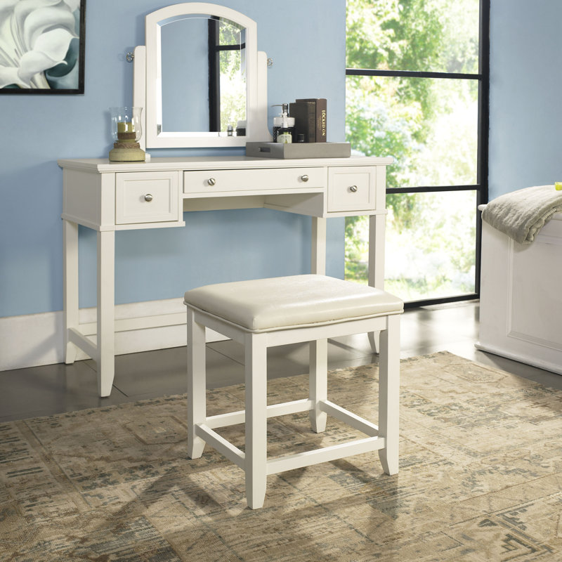 Ensemble coiffeuse avec miroir, Blanc