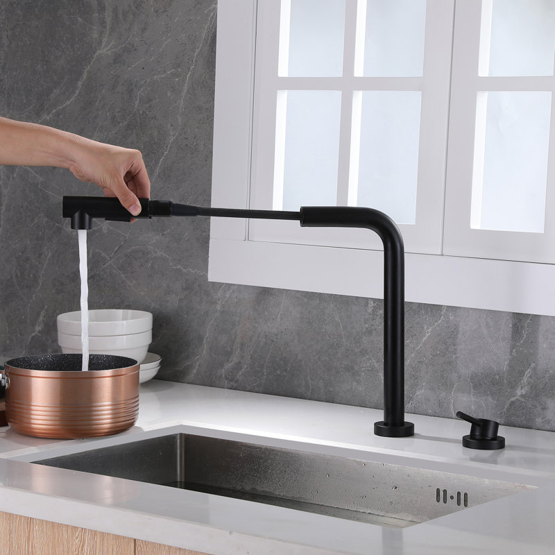 Robinet d'évier de cuisine, robinets de cuisine escamotables avec bec pivotant, S6127PR-XX-WF, Noir mat