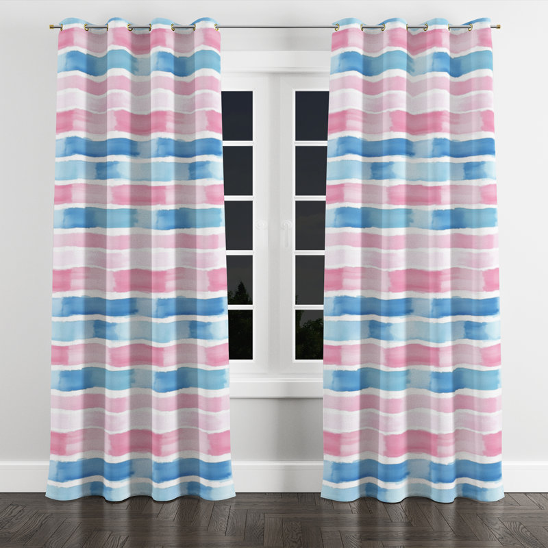 Rideaux à rayures pour chambre à coucher - Rideau à œillets doux rose et bleu moderne - 1 panneau, L 52 po x L 84 po