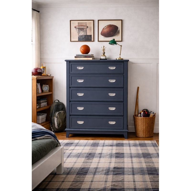 Beckett 36.5" Modern 5-Drawer Chest, Blue
