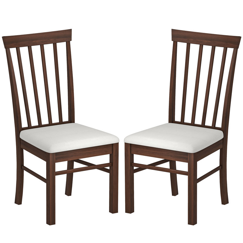 Wooden Dining Chairs Set of 2, Farmhouse Upholstered Kitchen Chairs with Rubber Wood Frame for Living Room, Dining Room, Dark Brown and Beige