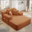 Luxueuse chaise longue en velours côtelé moelleux avec 3 coussins, canapé-lit convertible avec poche de rangement, conception sans cadre et mousse de compression pour les petits espaces, salon, appartement, orange-2045143849