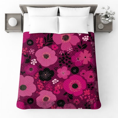 Couvre-lit matelassé à motif floral rose toutes tailles