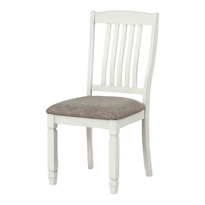 Farmhouse 2-Piece Side Chairs with Slat Back & Upholstered Seat in Rustic White Finish for Dining Room Furniture